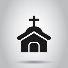 Church icon in flat style. Chapel vector illustration on isolated background. Religious building business concept.