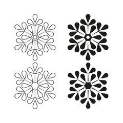 Set silhouette black and gray snowflakes on white background. Symbol of Christmas holiday season. Monochrome template for prints, card, etc. Isolated graphic element. Flat vector illustration