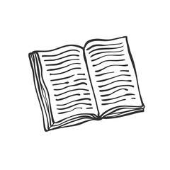 Vector open book sketch contour doodle black white illustration.