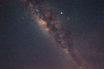 Milky Way Galaxy with billion stars at the night sky. Image contains grain, noise, blur and soft focus due to high ISO, Long Exposure and Wide Aperture.