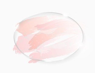 Silver shiny glowing oval frame with rose pastel brush strokes isolated on white. Christmas card design. Golden luxury line border for invitation, sale, fashion, wedding, photo etc. Vector