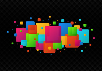 Modern colored squares glitter abstract isolated on black abstract background. Colorful particles pattern concept. New design for presentation, poster, flyer, cover, brochure, banner. Vector