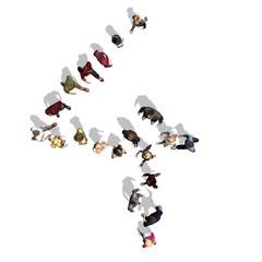people - arranged in number 4 - top view with shadow - isolated on white background