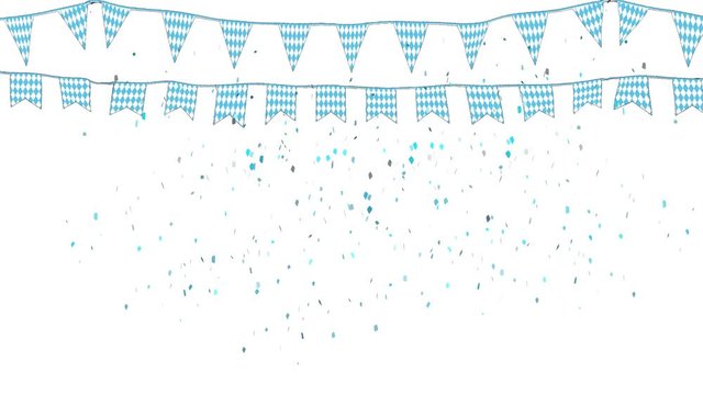 Animation of a traditional Oktoberfest beer festival flag with confetti