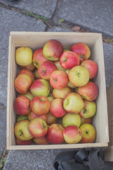 apples in wooden crates for sale in the market