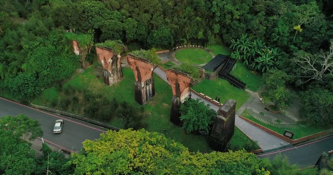 Aerial shot of Ruins of Long-teng Bridge, Miaoli County, Taiwan