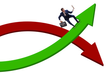 Businessman riding skateboard on financial graph