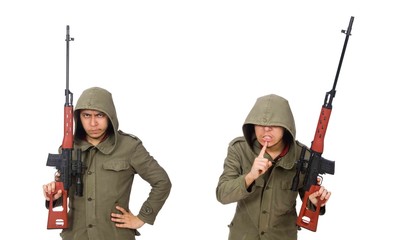 Man with a gun isolated on white