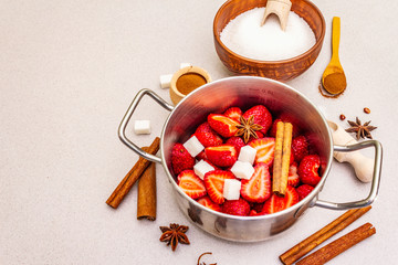 Strawberry jam. Ingredients for making homemade sweet dessert