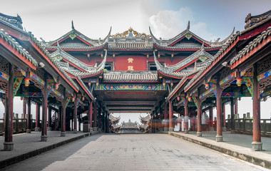 The scenery of Huanglongxi Langqiao, Huanglongxi Ancient Town, Chengdu, Sichuan Province, China