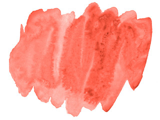 Living coral watercolor is a trendy color, an isolated stain with fancy real stains and borders. Frame with copy space for text.