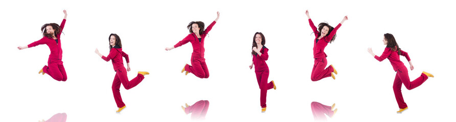 Woman in red costume in sports sporting concept