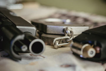 Police and security pistol magazine and handcuffs