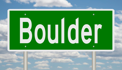 Rendering of a green highway sign for Boulder Colorado