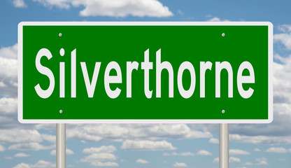 Rendering of a green highway sign for Silverthorne Colorado