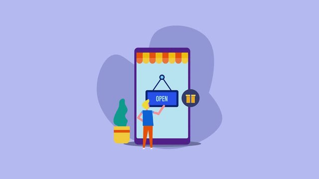 Mobile shopping, ecommerce application, online delivery, shopping cart, concept. Animated video clip, montion graphic.