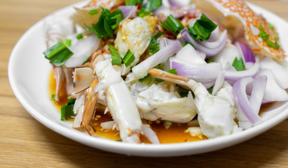 Thai style spicy salad with crab, Blue swimming crab Thai dressed salad