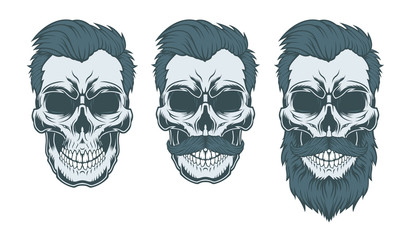Skulls with Hipster hair, mustache and beards.