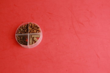 box with spices for cocktails with vocka..