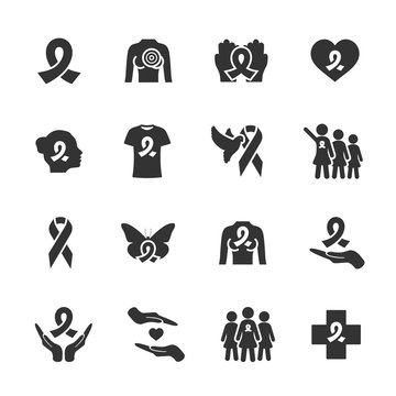 Vector set of breast cancer icons.