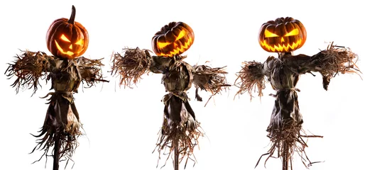 Fototapeten halloween pumpkin scarecrow isolated on white background © wirakorn