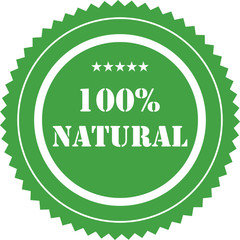 100% Natural sign, stamp, logo, icon. Green label for a 100% natural product. Healthy food sticker. Guarantee or certificate for natural product. Vector illustration, flat style.  