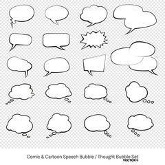 comic and cartoon speech bubble and thought bubble icon set vector illustration