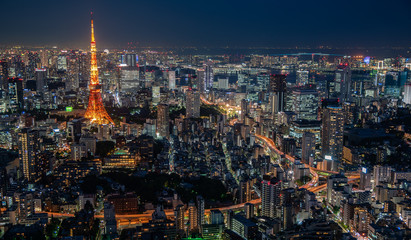 Naklejka premium Najpiękniejsza wieża Viewpoint Tokyo at Night, japonia