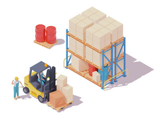Vector isometric forklift and warehouse workers © Taras Livyy