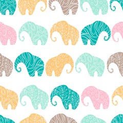 Vector  seamless pattern with elephants on white background