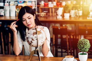 Lifestyle freelance woman he has travel planning after end work
