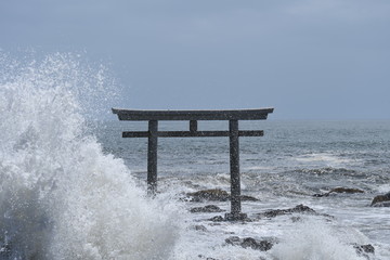大洗磯前神社　台風