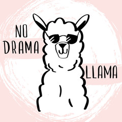  Postcard with a cute llama and lettering no drama llama, print for t-shirt, poster, banner, fashionable vector illustration. © Marina Baeva
