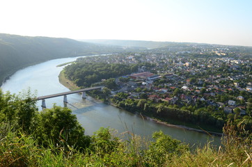 Fototapeta premium Zalishchyky town is a round island surrounded by a river