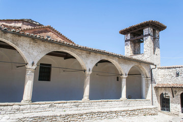 Fototapeta premium street in old town stone courtyard in Berat Fortress, Albania, Balkans