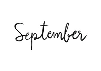 September hand lettering on white background