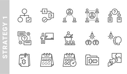 strategy 1 icon set. Outline Style. each made in 64x64 pixel