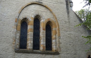 window of old church in Halle Westfalia