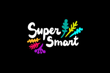 Naklejka premium Super smart hand drawn vector illustration in cartoon style with decorative elements. Leaves branch rainbow colors