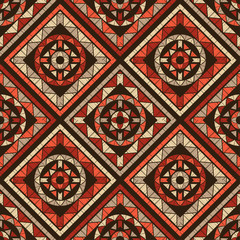 Ethnic boho seamless pattern. Lace. Embroidery on fabric. Patchwork texture. Weaving. Traditional ornament. Tribal pattern. Folk motif. Can be used for wallpaper, textile, wrapping, web. 
