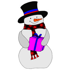 picture of a fairy snowman with a gift, isolate on a white background