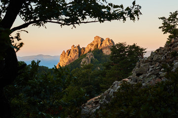 Sunrise in mountains, natural background.
