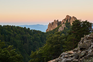 Naklejka premium Sunrise in mountains, natural background.