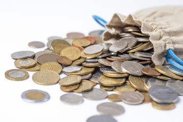 Euro coins pour out of the bag.