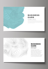 The minimalistic abstract vector illustration of the editable layout of two creative business cards design templates. Topographic contour map, abstract monochrome background.
