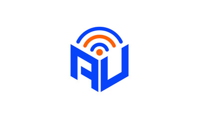 Abstract polygonal Letter Logo, hexagon letter logo, polygonal Letter with WiFi Logo sing and Symbol, monogram logo, WiFi logo design,communication logo