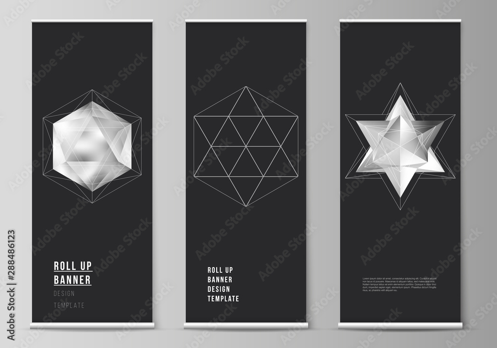 Wall mural the vector layout of roll up banner stands, vertical flyers, flags design business templates. 3d pol