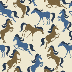 Horse seamless pattern on brown background. 