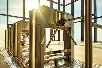 Electronic turnstile. Access system to the building. Pass through the passes. Security systems for...