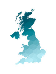 Vector isolated illustration icon with simplified blue silhouette of United Kingdom of Great Britain and Northern Ireland (UK) map. Polygonal geometric style. White background